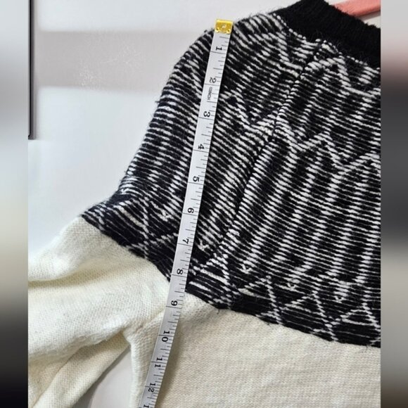Talbots Fair Isle Sweater Lp Black White Fuzzy Nordick Ski Soft Wool Blend - Picture 10 of 11